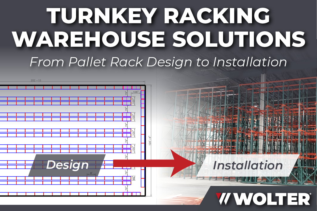 Turnkey warehouse racking solutions showing pallet rack design plans and warehouse rack installation by Wolter